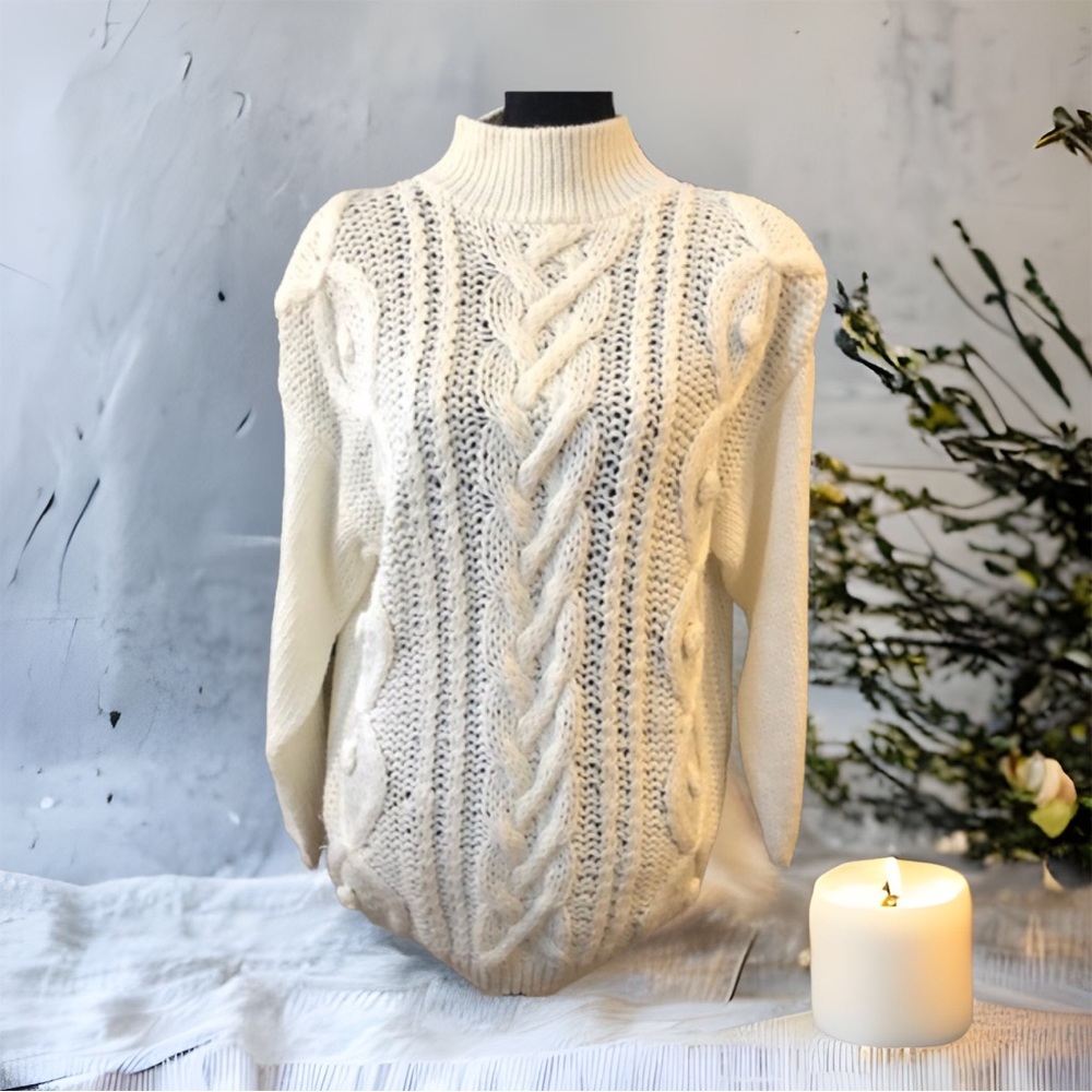 VINTAGE JAMIE SCOTT HAND KNIT IVORY SWEATER SIZE MEDIUM